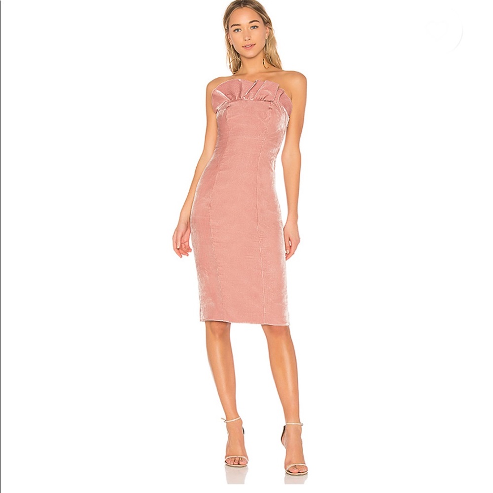 NWT CINQ A SEPT Pink Velvet Ruffle Dress